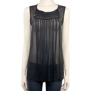 RUDSAK Sheer Suede Fringe‎ Gothic Rock Transparent Black Tank Top Blouse Size XS